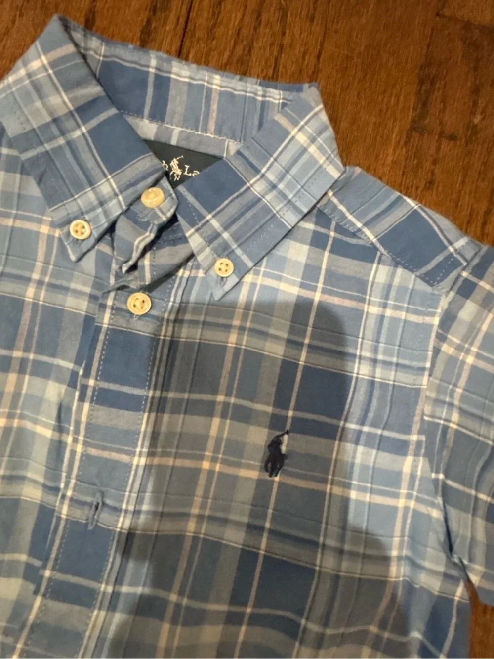 Ralph Lauren Blue & White Plaid short sleeve Button-Down Shirt- size 3t